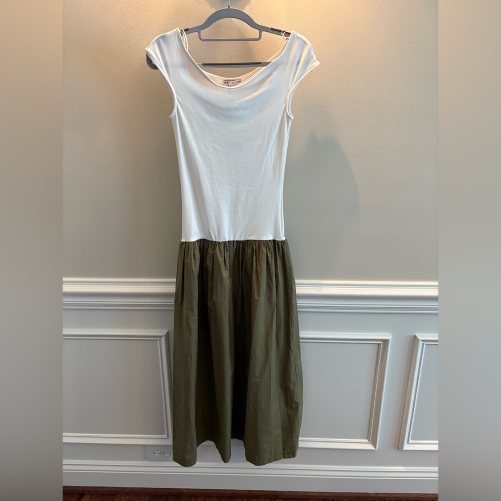 ZARA Combination Poplin Drop Waist Dress